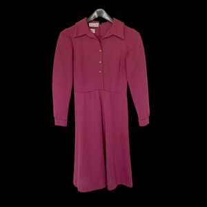 60's Saks Fifth Avenue Magenta Pink Long Sleeve‎ Knit Dress Vintage Sz 8